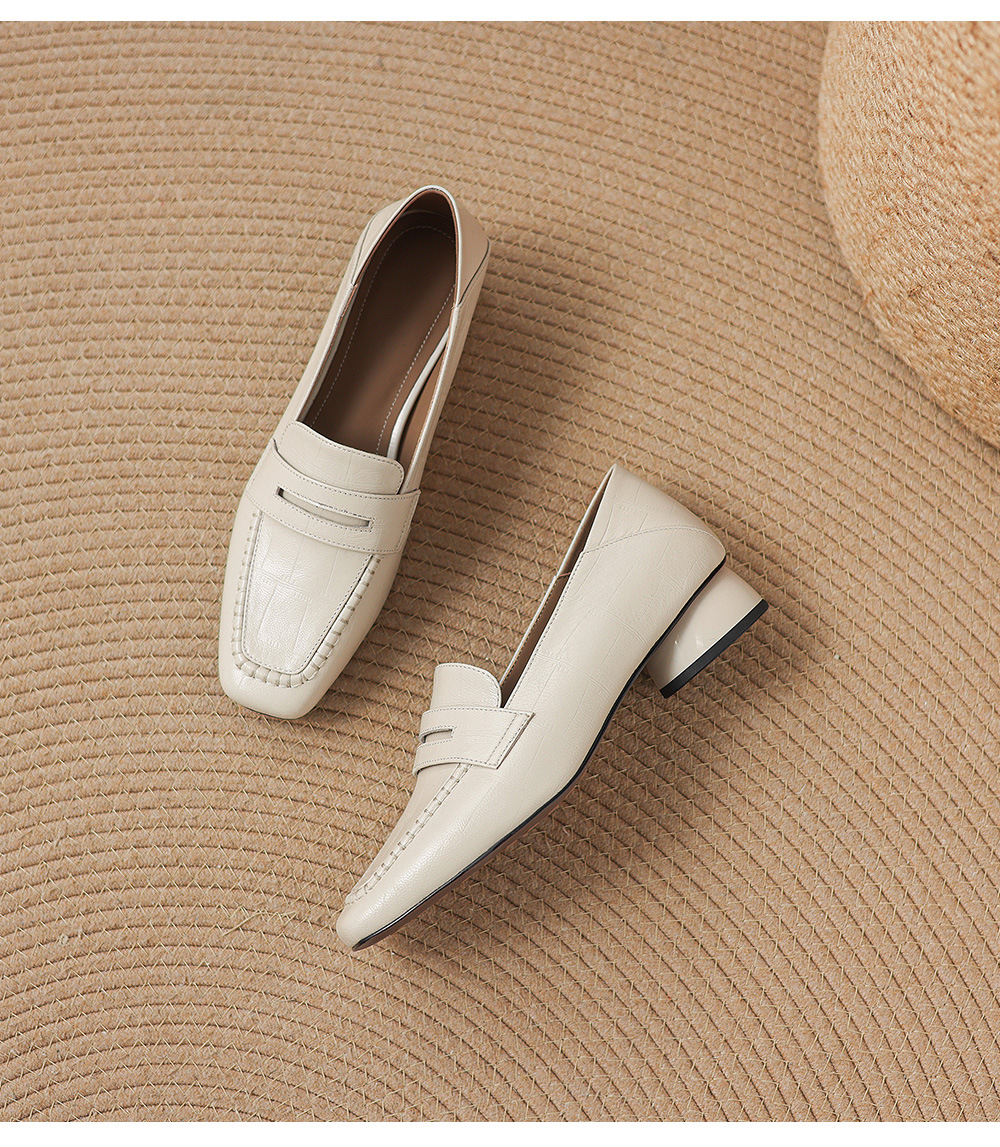 Giày loafer nữ da dê mũi vuông gót thấp cổ điển — đen chi tiết 19