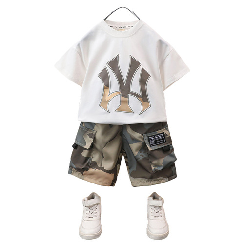 Boys' camouflage shorts set  summer new style children's handsome short-sleeved camouflage two-piece set baby clothes trendy
