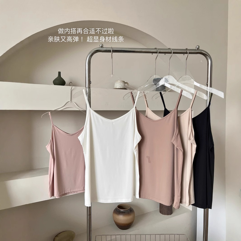 V-Neck White Camisole for Women, Spring and Summer Ice Silk Beautiful Back Sleeveless Top, Perfect for Layering or Wearing Alone