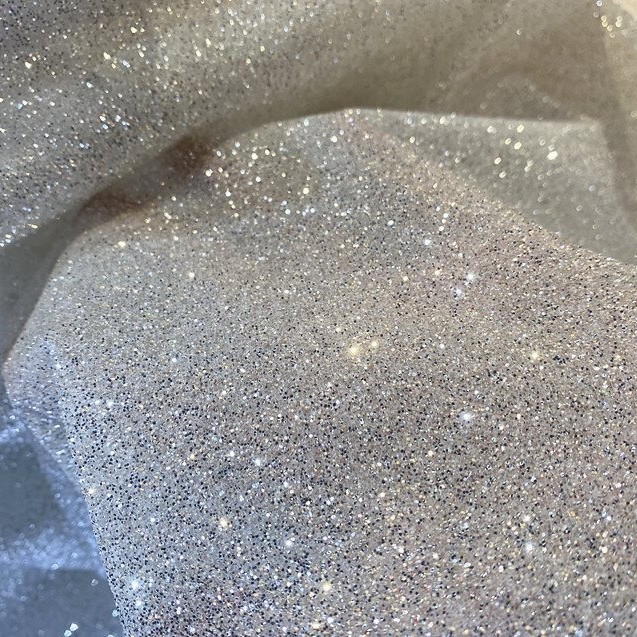 香槟色网布面料婚纱礼服细粉闪亮喷金白色特密细喷银闪