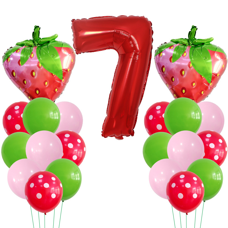 Casual Cute Number Strawberry Aluminum Film Birthday Festival Balloons display picture 12