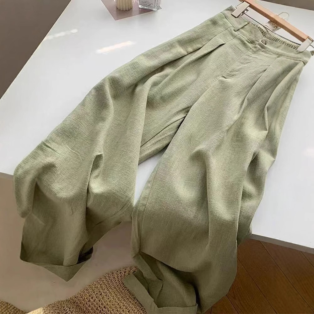 피부톤을 돋보이게 한다! 일본 스타일 얇은 모시 소재 캐주얼 와이드 팬츠 여성용 2026 여름 신상 작은 체형을 위한 루즈핏 스트레이트 팬츠