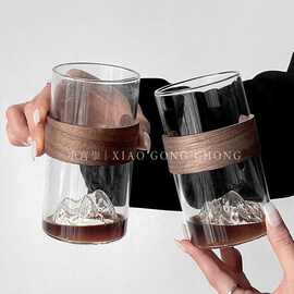 日式创意观山玻璃杯复古国潮耐高温富士山茶杯家用雪山杯咖啡水杯