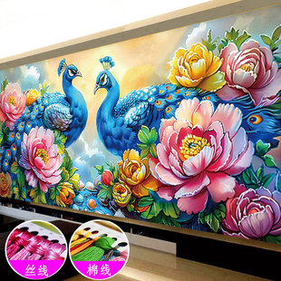 Peony Auspicious Pattern Cross Stitch 2025 New Peacock New Chinoiserie Living Room Large Full Embroidery Self-Embroidery Handmade Embroidery