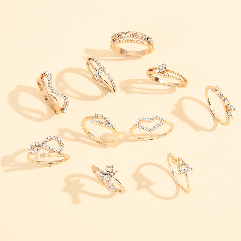 1 Set Retro Heart Shape Butterfly Alloy Plating Metal Rhinestones Womenu0027S Rings