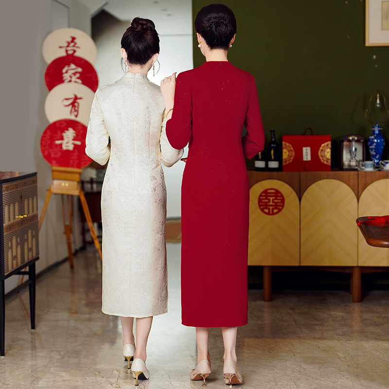 喜婆婆婚宴装婚礼妈妈中式礼服女春装高贵丈母娘旗袍连衣裙中长款|undefined