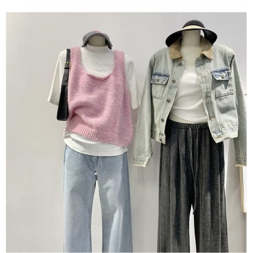 KANING Layered U-Neck Knit Vest Women 2025 Versatile Loose Lazy Sleeveless Knit Top Women's Cardigan