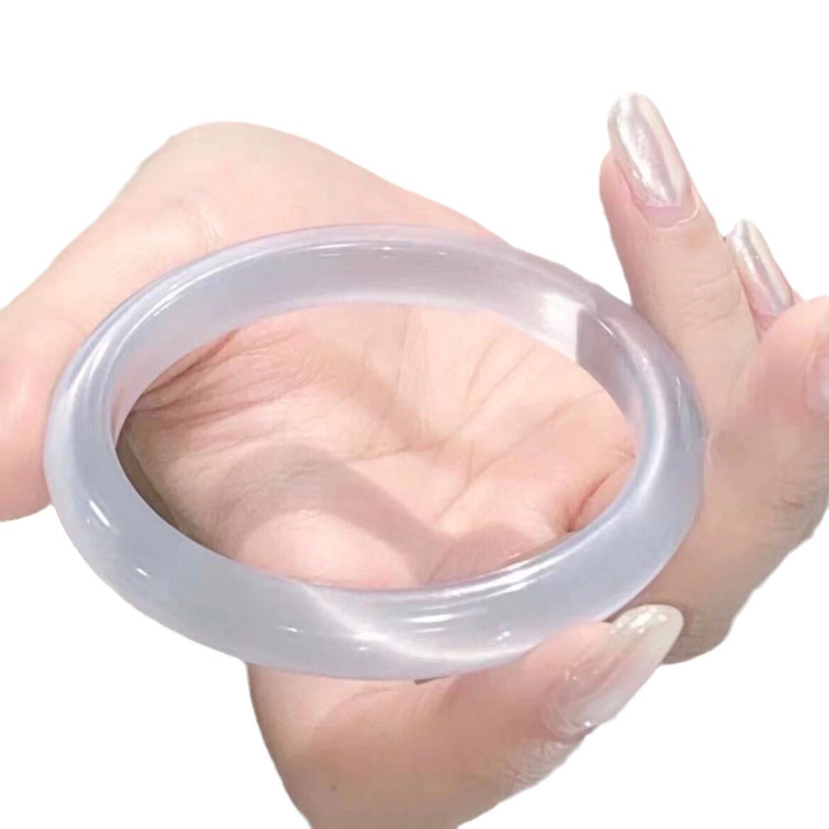 (2개) 고양이 눈 팔찌 화이트 아이스 고양이 눈 비취 팔찌 보석 여성 고양이 눈 효과 공주 팔찌 뷰티 팔찌