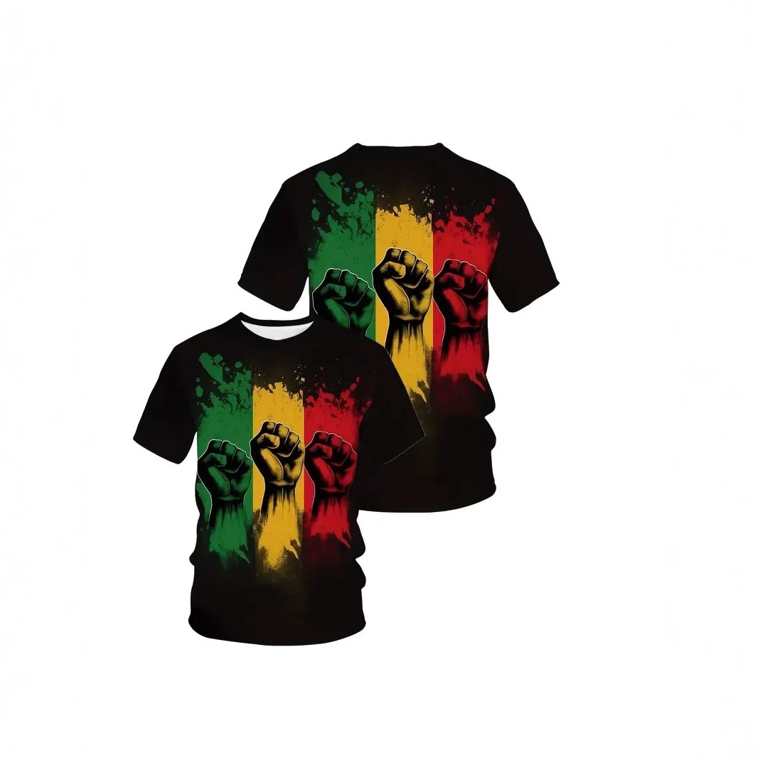 2024 venta caliente contraste color puños graffiti impresión 3D hombres calle moda suelta transpirable manga corta cuello redondo camiseta