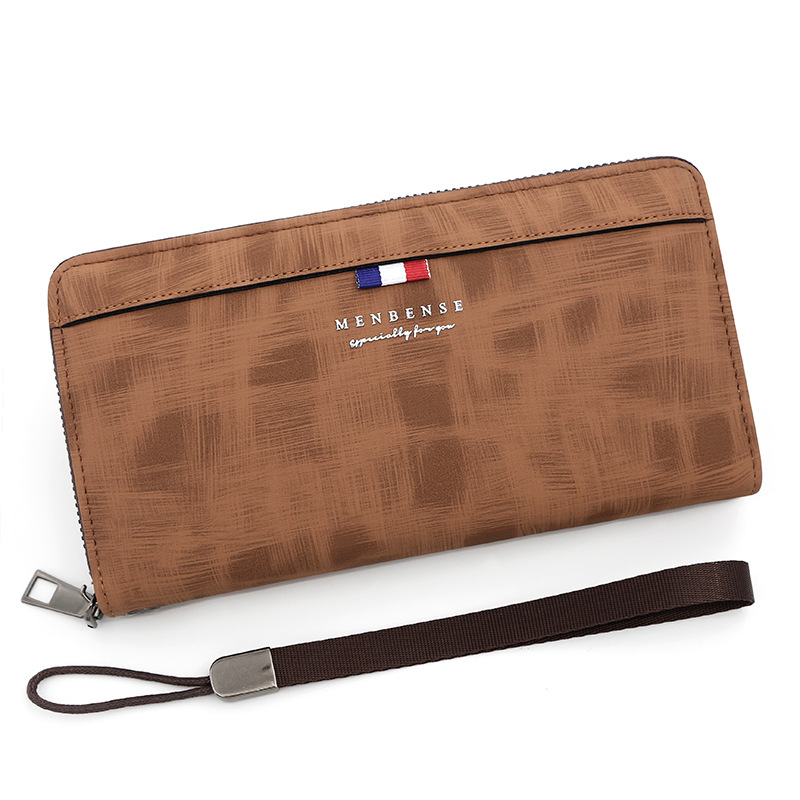 Estilo coreano casual de los hombres de mediana longitud de gran capacidad de la Cremallera de la cadena de moda Cartera de embrague bolso del teléfono móvil monedero de la moneda