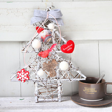 圣诞节创意迷你小圣诞树门挂圣诞木架树 ins道具花环装饰品小摆件