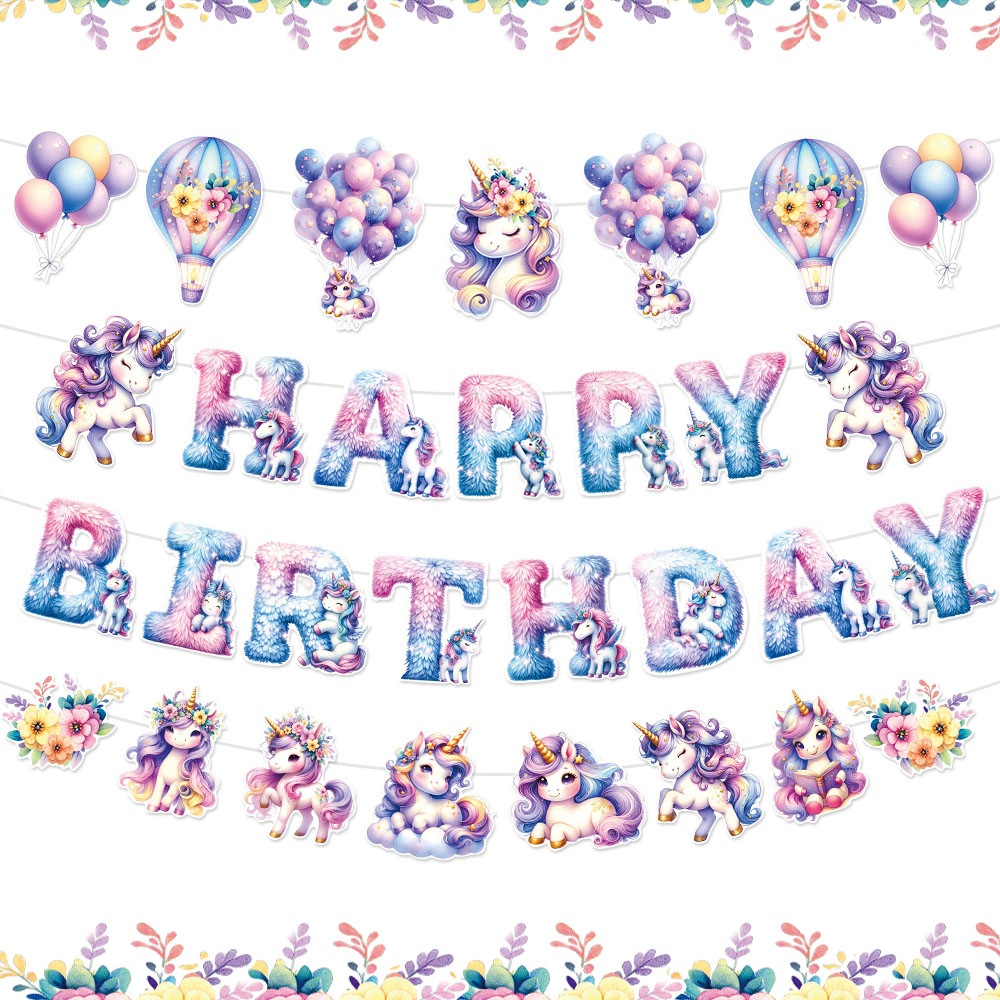 Nuevo tema de unicornio decoración de cumpleaños bandera de tirón bandera de fondo flor de tirón decoración de fiesta de cumpleaños suministros de diseño