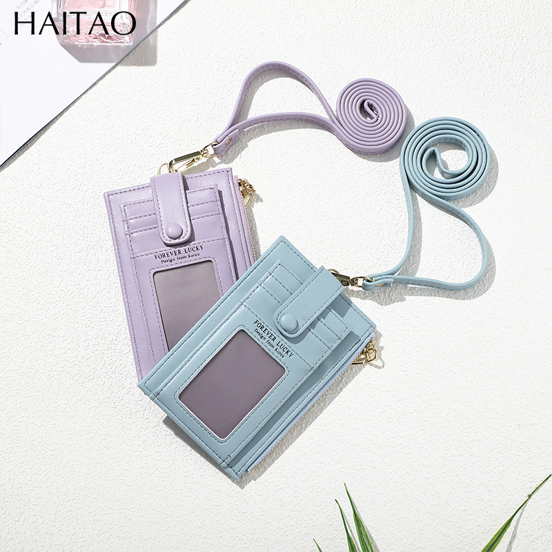 Tarjetero, Estuche para Tarjetas, Monedero para Colgar al Cuello de Color Sólido, Ranuras para Tarjetas de Gran Capacidad, Tarjetero Simple de Alta Gama para Mujer al por Mayor