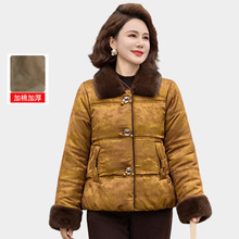 新中式国风短款加棉外套女时尚冬款妈妈装C圆领宽松保暖长袖上衣