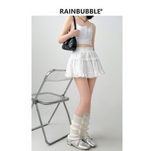 雨气泡~小个子法式白色蛋糕裙女2024夏季a字短裙花边蕾丝半身裙子