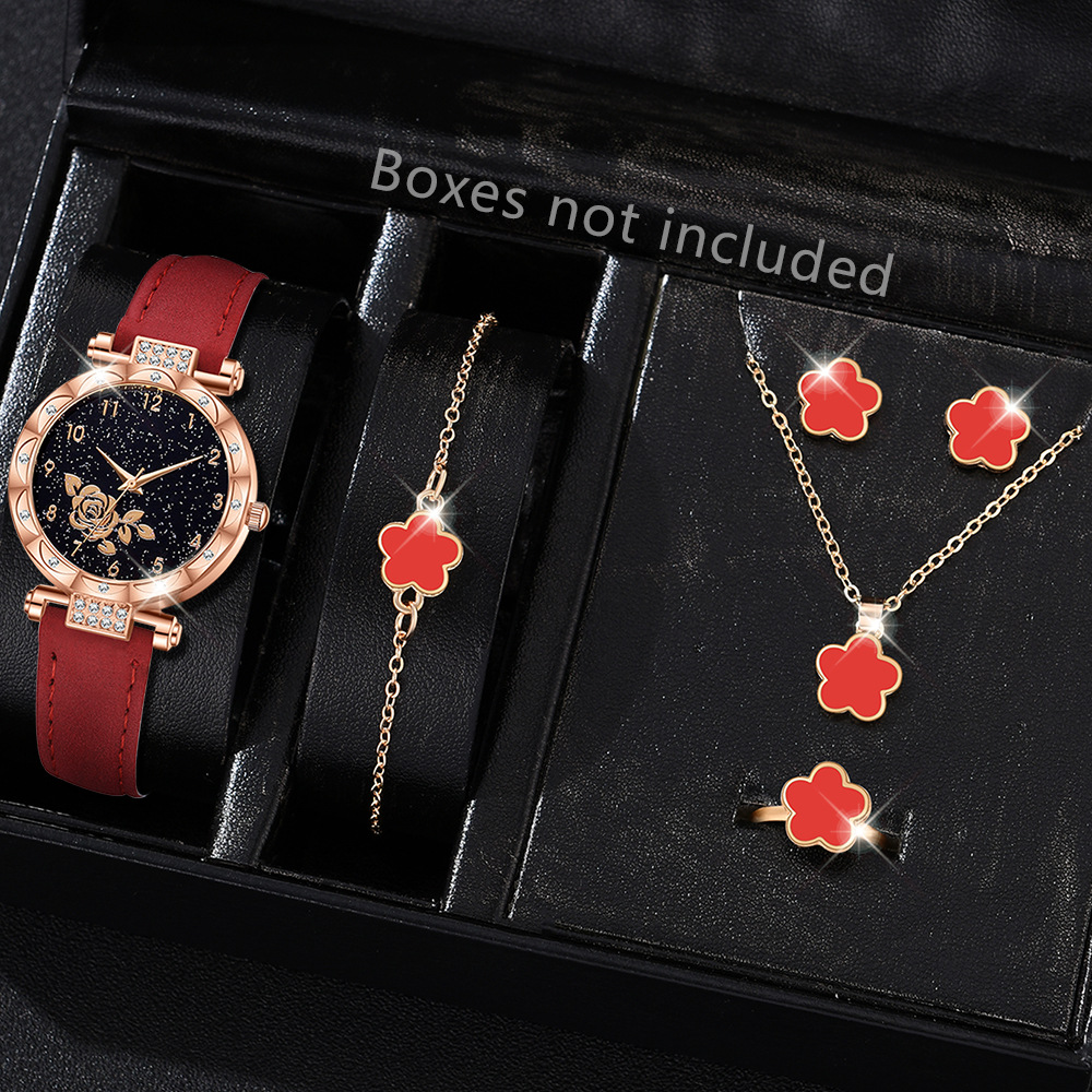Red frosted strap + flower dial + star accessory bracelet