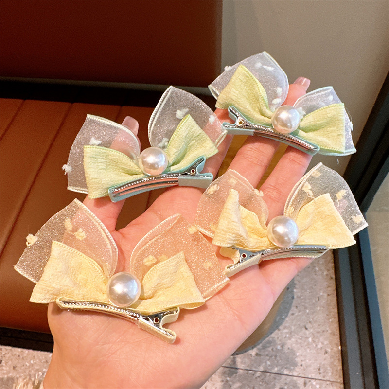 Niños lindo perla horquilla estilo coreano tridimensional arco Orejas de conejo bebé clip pequeño fresco Seersucker tocado