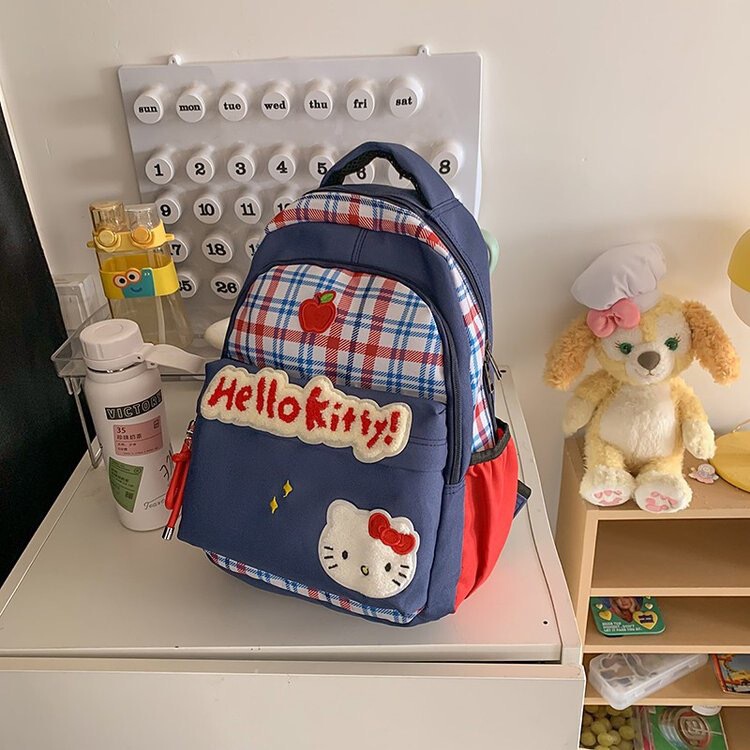 Japanese-Style Kt Cat College Student Backpack, Cute High School Student Cartoon Plaid School Bag, Lightweight Large-Capacity Backpack for Girls Japanese-Style Kt Cat College Student Backpack, Cute High School Student Cartoon Plaid School Bag, Lightweight Large-Capacity Backpack for Girls