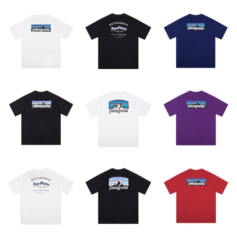 Cross-Border Patagonia Mountain Peak Printed Short-Sleeved Casual Loose Outdoor Round Neck T-Shirt for Men