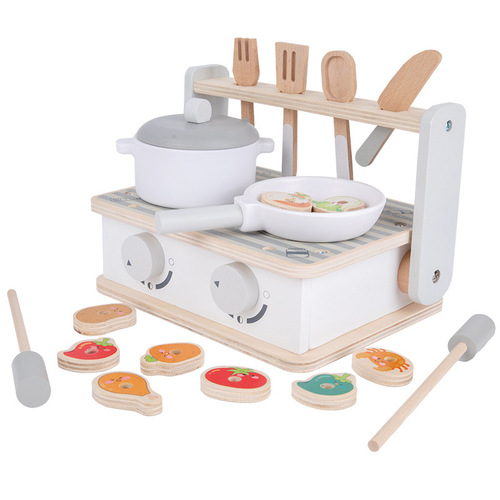 Children's wooden portable mini kitchen play house gas stove toy children's cooking and cooking set simulation tableware