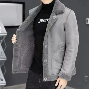 New Leather and Fur Double-sided Wearing Cashmere Thickened Warm Korean Style Particles Cashmere Men's Jacket