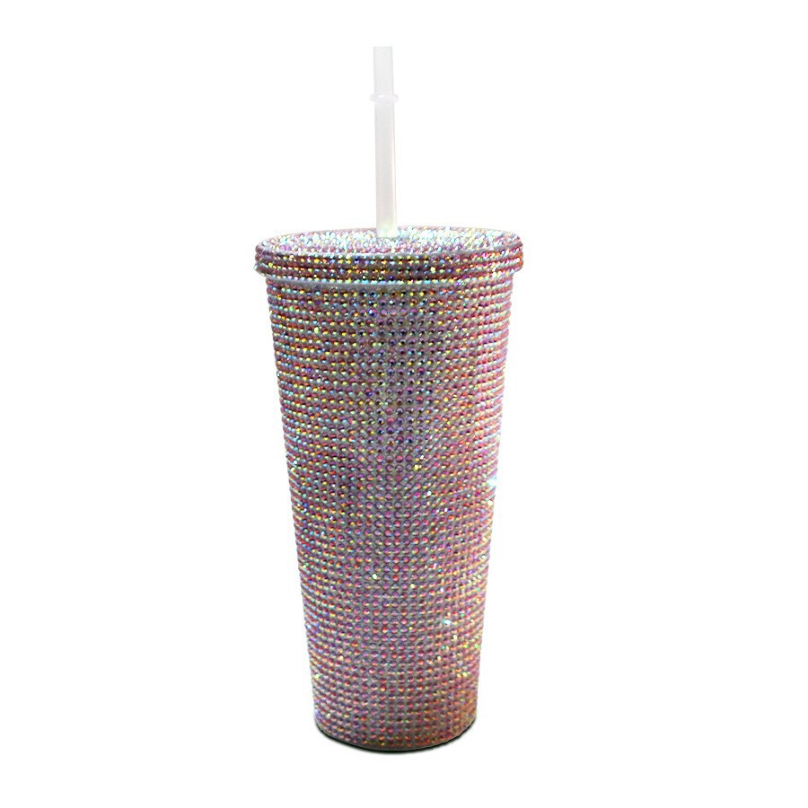 Taza de agua fría de gran capacidad de perlas de diamante doble copas de agua de café ps taza de agua de paja de diamante para mujeres