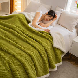 批发跨境外贸玫瑰绒羊羔绒毯子双层复合毛毯加厚保暖午休盖毯垫毯