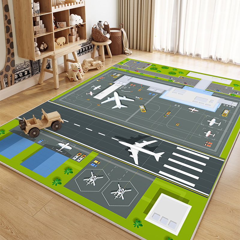 Source Manufacturer of Large-Area Non-Slip Mats for Bedrooms, Crystal Velvet Carpets, Cartoon Car Track Children's Floor Mats