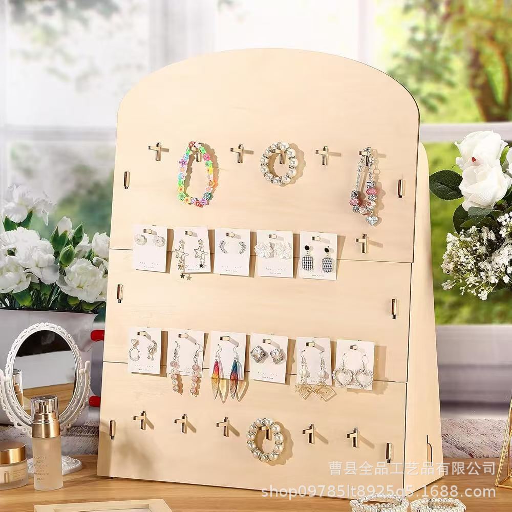 Pendientes de madera maciza Soporte de exhibición de pendientes de joyería tridimensional Soporte de almacenamiento de pendientes de cuatro capas de color de madera