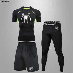 Cross-border Spring and Summer Sports suit Men's Running Equipment Quick-drying Clothes Basketball Morning Run Training Clothing Control Body High Elastic Tight Clothes