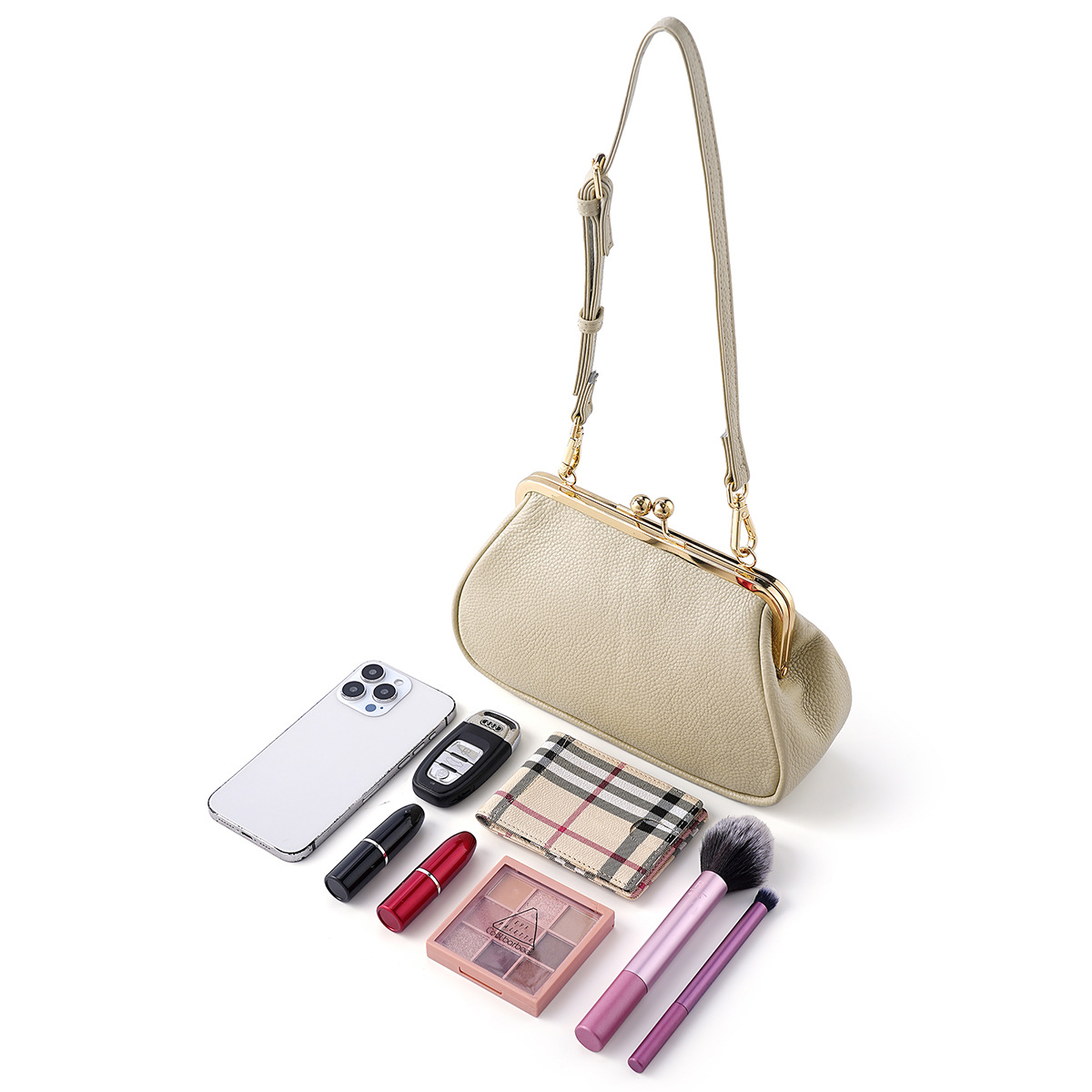 新款女士腋下包小众法棍个性口金包单肩斜挎包气质复古真皮女包包 - Thumbnail 2