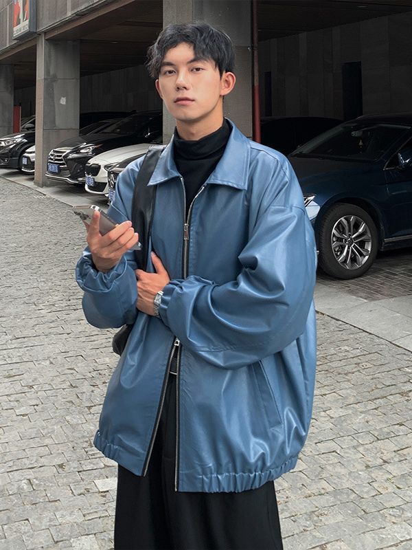 Abrigo de cuero de los hombres otoño americano retro moda marca pu guapo de alto grado sentido frito calle más tamaño suelta motocicleta pu chaqueta de cuero