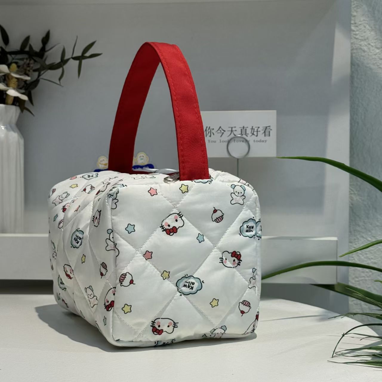 Cross-border ins Kitty impresa bolsa de mano Kitty bolsa de almacenamiento portátil bolsa de lavado bolsas de mano súper lindas bolsas de mano estereoscópicas