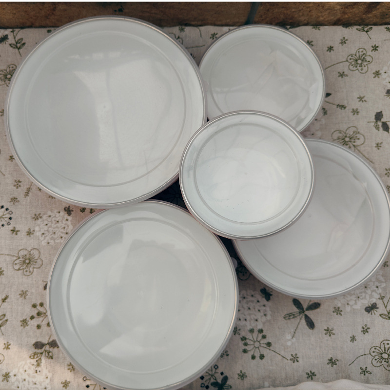 Esmalte de esmalte con tapa hogar fresco mezclado ensalada frutero refrigerador almacenamiento apilable 5 piezas tazón de arroz tazón de sopa