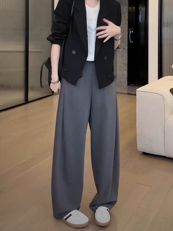 黑色阔腿休闲裤女秋新款大码梨形身材小个子宽松显瘦直筒镰刀裤|undefined