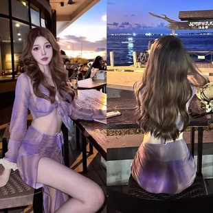 2025 New Split Bikini Four-Piece Set Purple Charm High-End Hot Spring Seaside Vacation Swimsuit for Women