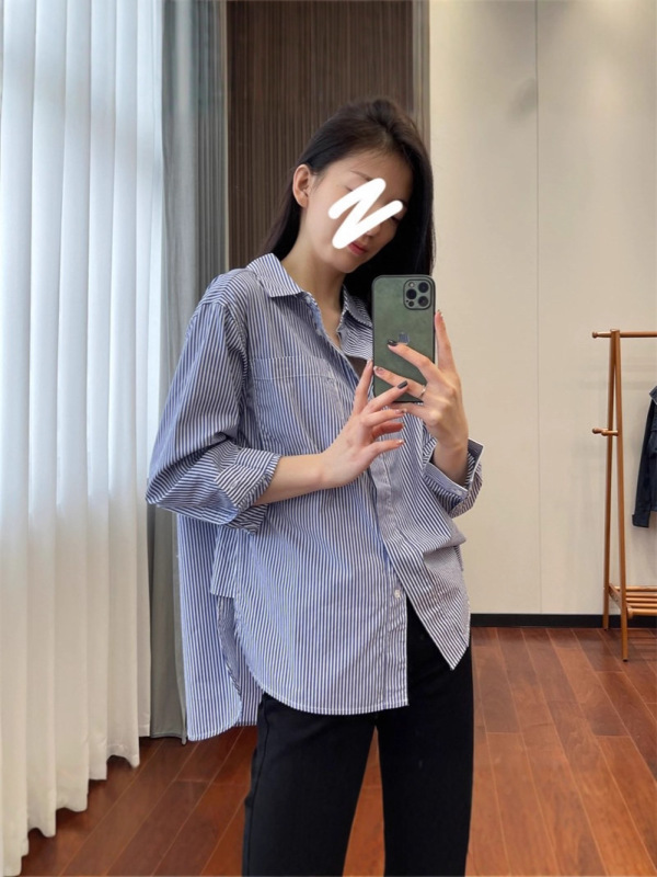 后领可解开~小众通勤竖条纹衬衫女长袖宽松韩版洋气外穿秋G082616|undefined