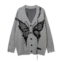 TKPA National Trend Brand Dark Gothic Style Butterfly Contrast Color Brocade Knit Coat for Men and Women Street Couple Sweater Cardigan