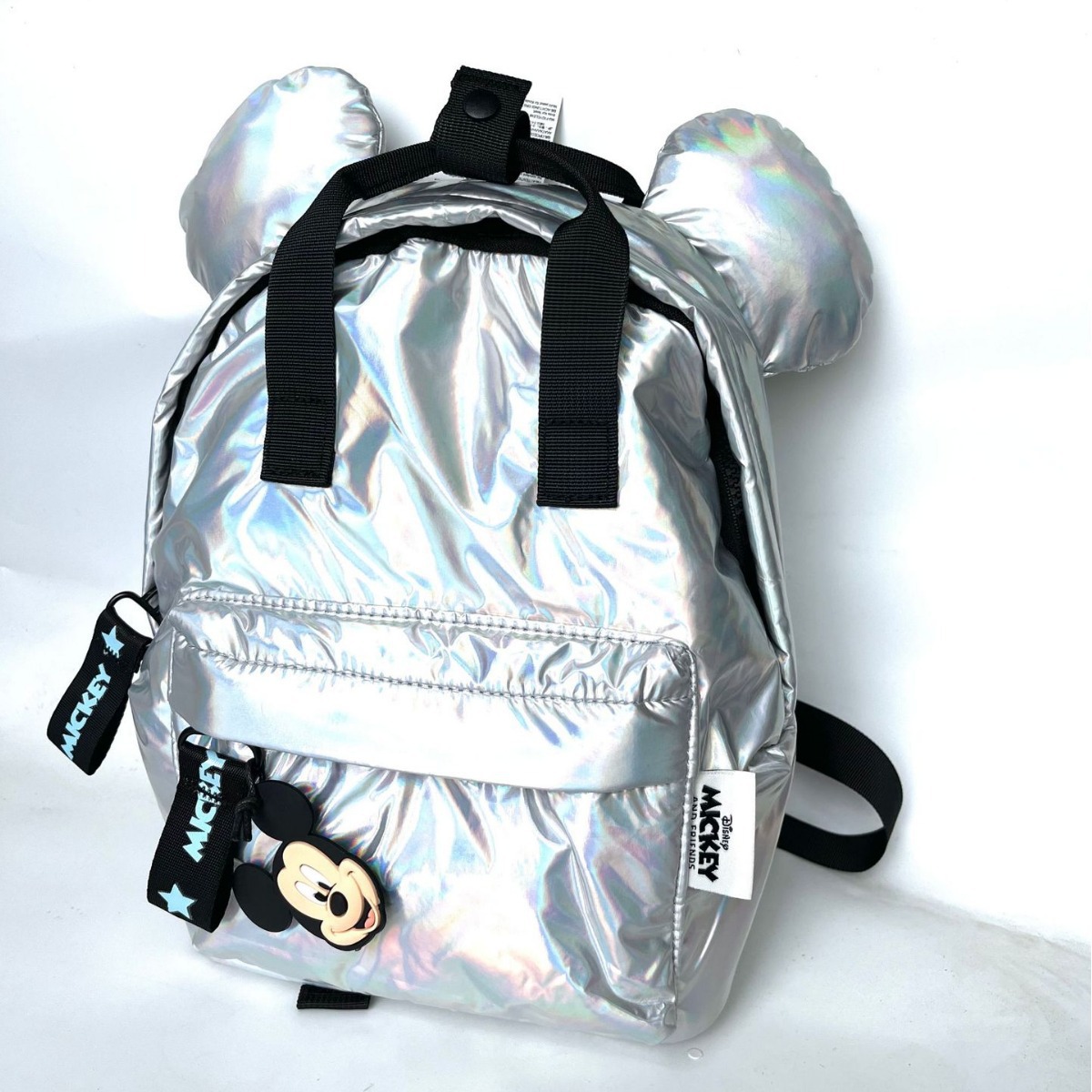 ZA新款幻彩镭射银幻彩轻便儿童或女士书包双肩背包米奇耳朵小挂饰