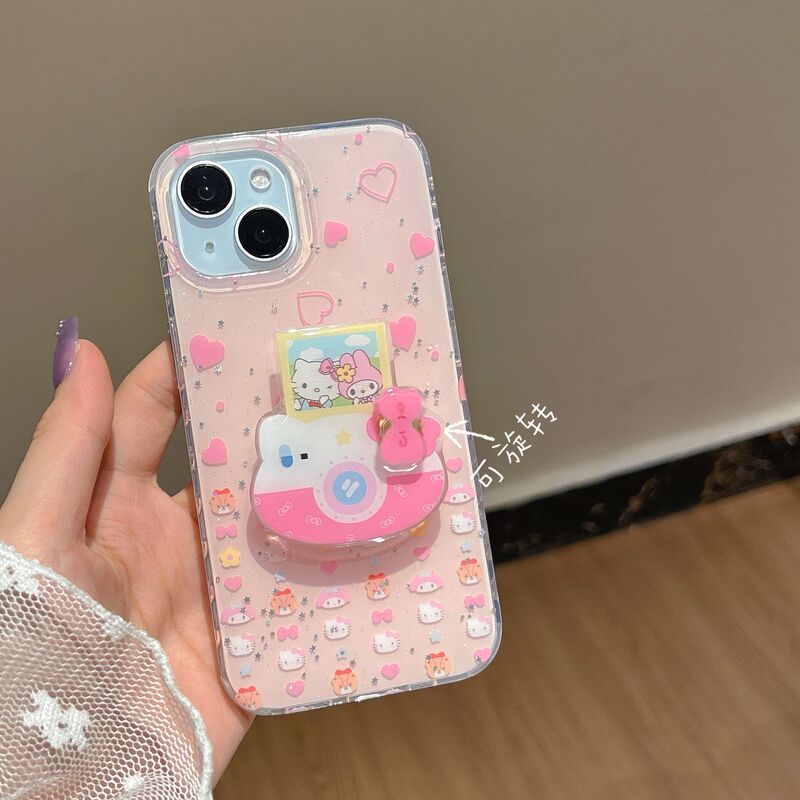 Cartoon Creative Melody Camera Suitable for Apple 16Promax Mobile Phone Case Iphone15 Cute 14 Stand 13