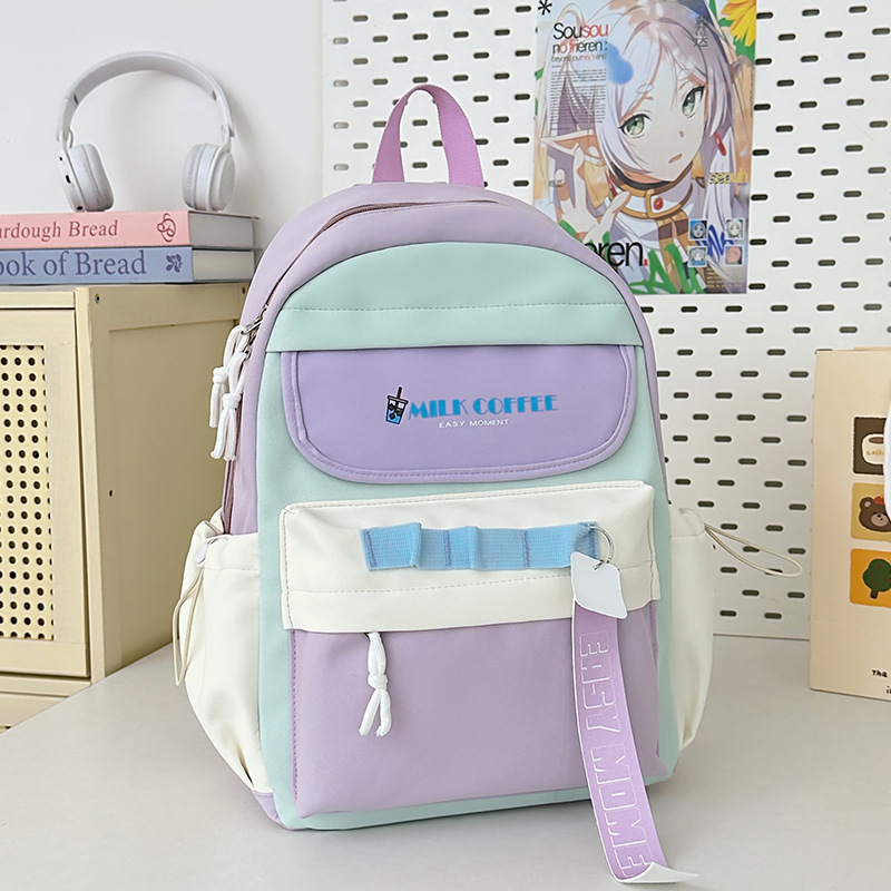 Mochila escolar de estudiante de doble bolsillo con letras de estilo universitario Versión coreana de la mochila de gran capacidad para estudiantes de secundaria y preparatoria al por mayor para niñas de alto valor