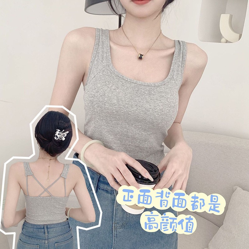 Summer Camisole for Girls with Chest Pads, One-Piece Cross-Over Beautiful Back, Inner Wear, Chest-Wrapped Outer Top That Can Be Worn Outside