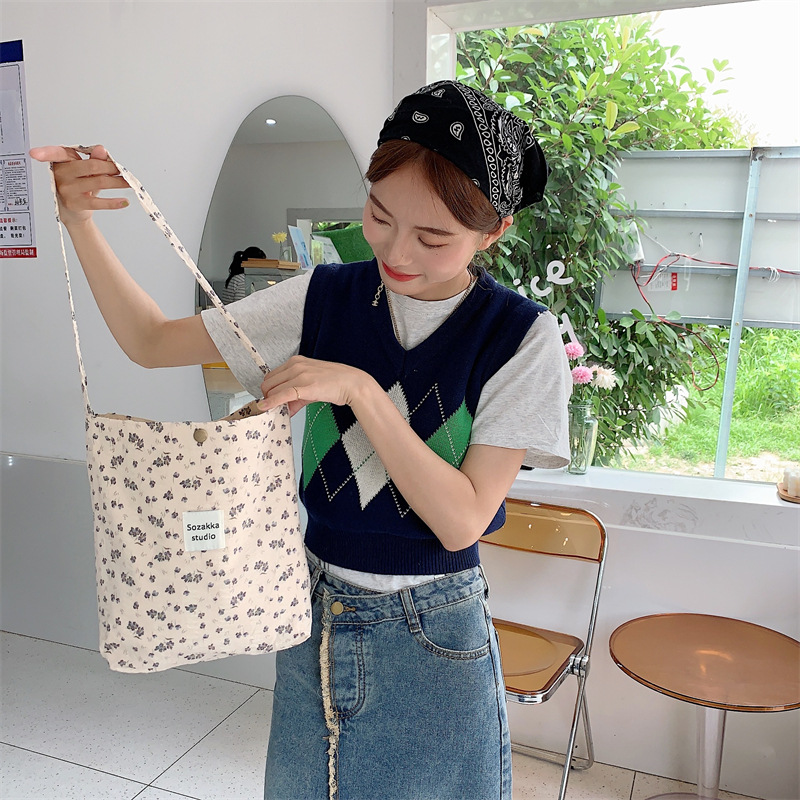 36251 Vintage floral canvas cosmetic bag, large-capacity handbag, women's single-shoulder crossbody bag, tote bag, underarm bag undefined