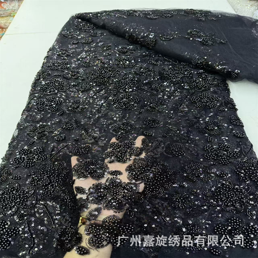 Tela de encaje de tul con lentejuelas y cuentas de estilo africano para vestido de novia, vestido de noche, vestido de primavera y verano.