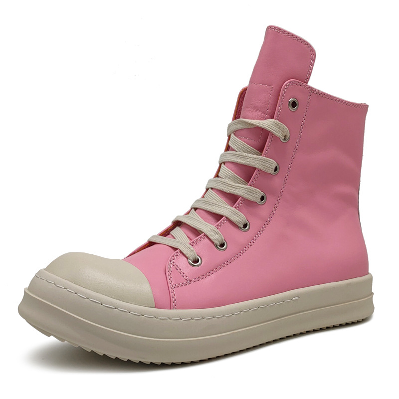 Ro New Summer High-top Ladies Shoes Pink Casual Sports Students Full Leather Heightened Thick Bottom Couple Shoes