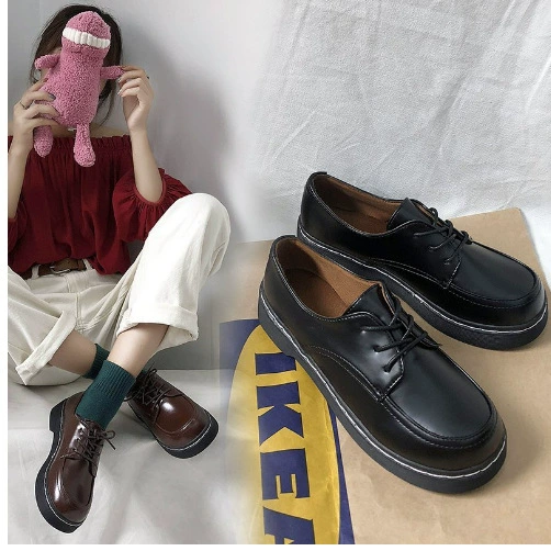 Японские ретро женские одиночные туфли с плоской подошвы студенческие туфли с круглой головой в Харадзюку