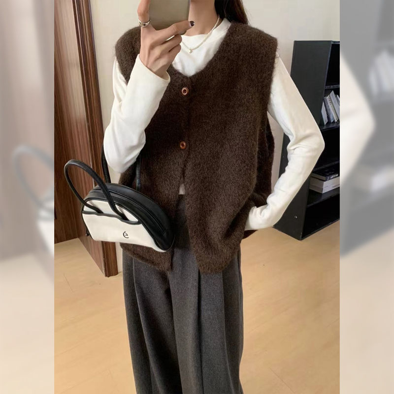 韩系简约百搭软糯慵懒风毛衣马甲女2025秋冬新款宽松叠穿针织背心|undefined