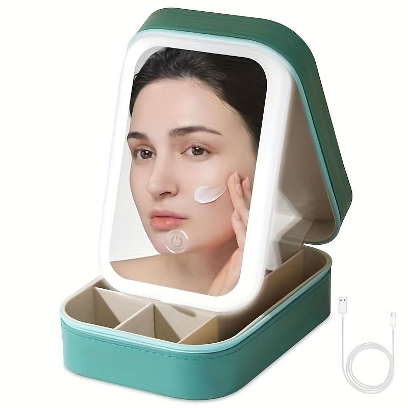 Compact Pink led Lighted Makeup Mirror con Storage Box Transfronterizo