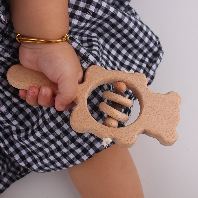 Beech Bear Bell Baby Molars Bracelet Handmade Beads Cartoon Handbell Juguetes para niños dos piezas