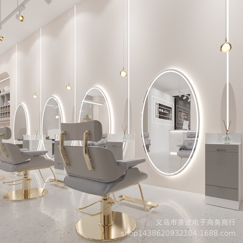 Espejo de Peluquería Inteligente con Luz LED de Metal Ovalado para Salón de Belleza image 29
